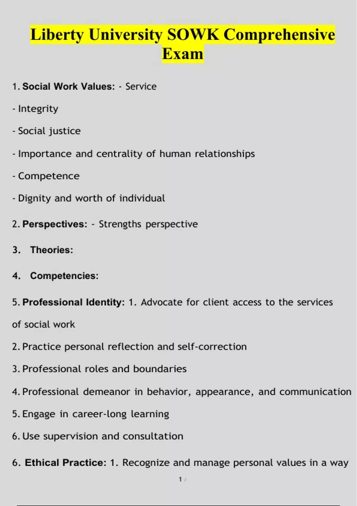 SOWK COMPREHENSIVE EXAM LIBERTY UNIVERSITY LATEST 2024 UPDATE Questions and Answers (2024 / 2025