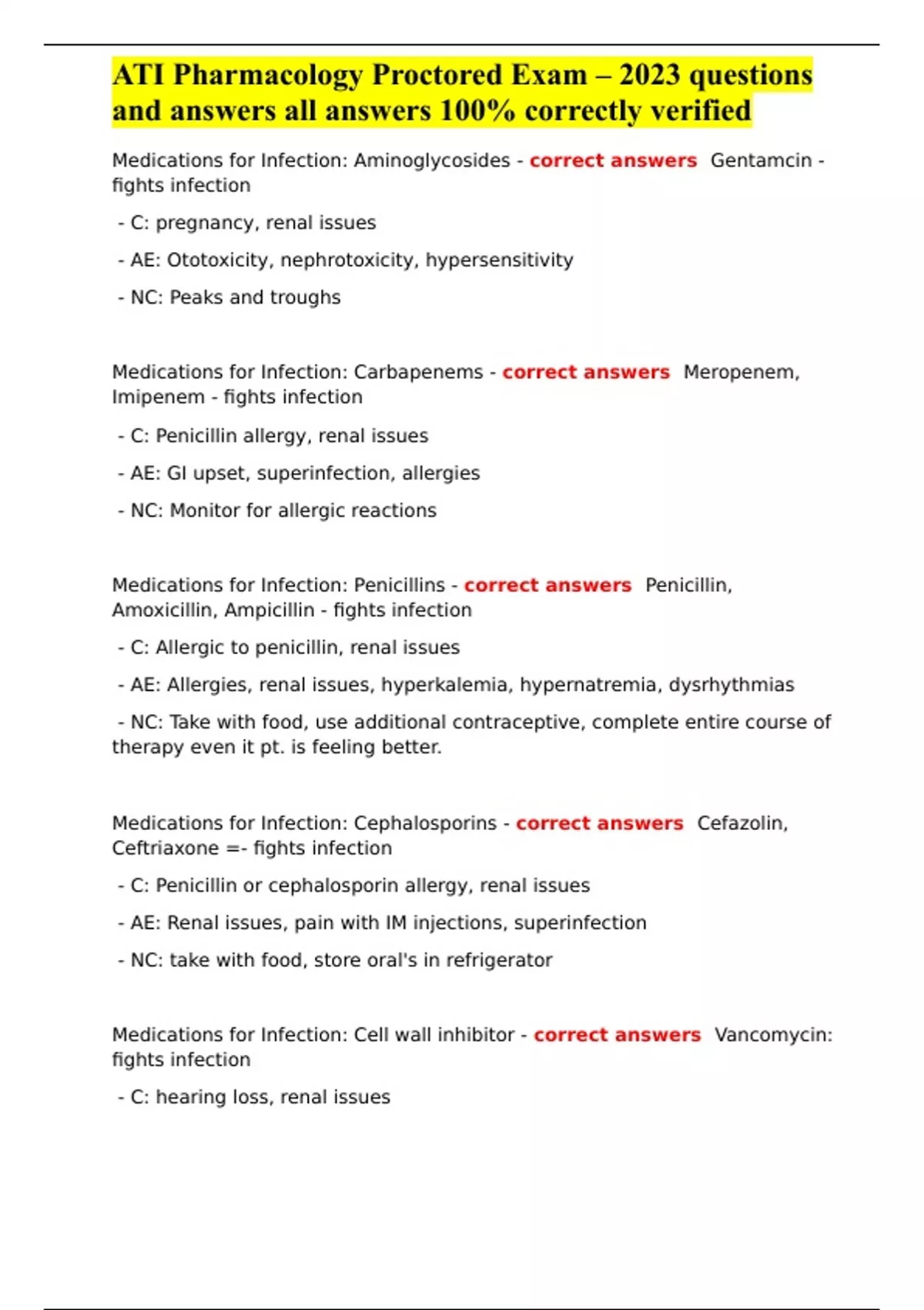 ATI Pharmacology Proctored Exam – 2023 questions and answers all ...