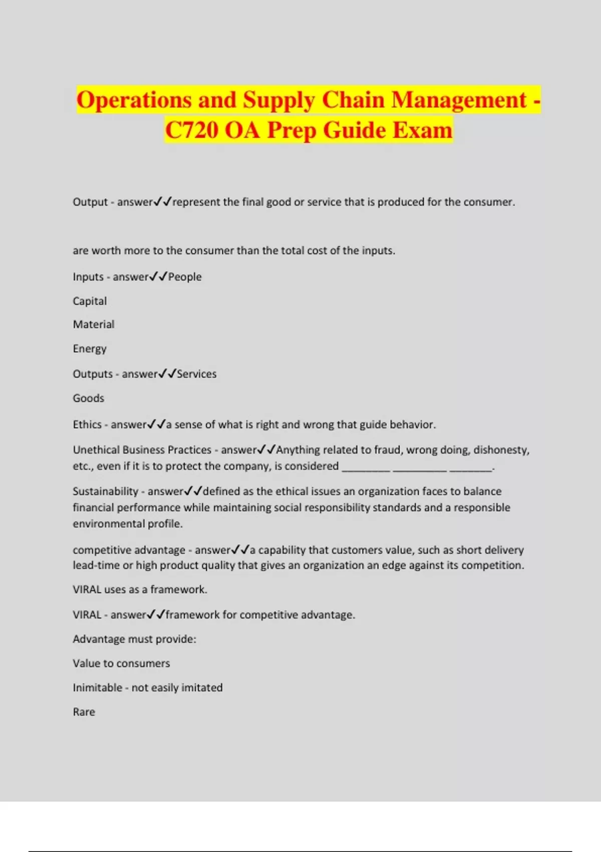 Operations and Supply Chain Management - C720 OA Prep Guide Exam ...