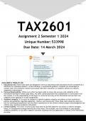 TAX2601 Assignment 2 &lpar;ANSWERS&rpar; Semester 1 2024 - DISTINCTION GUARANTEED