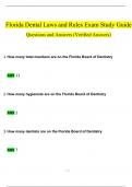 Florida Dental Laws and Rules Exam Study Guide Questions and Answers (2024 / 2025) (Verified Answers)