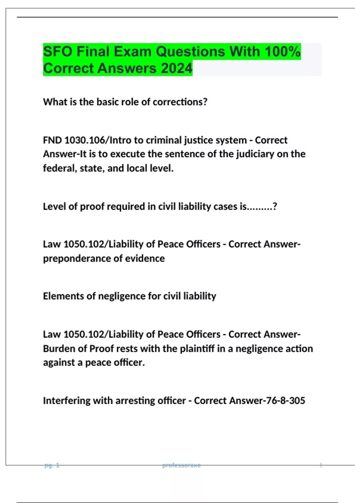 SFO Final Exam Questions With 100% Correct Answers 2024 - SFO - Stuvia US