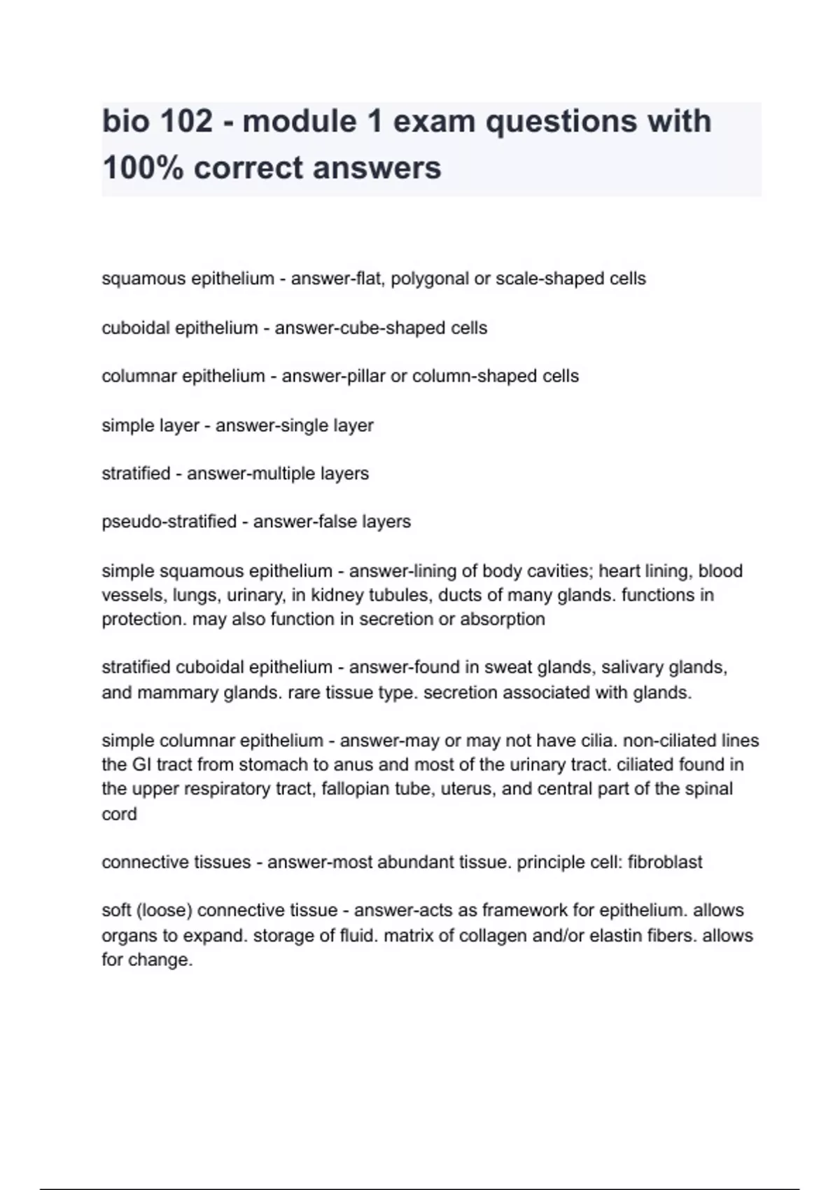 bio 102 - module 1 exam questions with 100% correct answers - Bio 102 ...