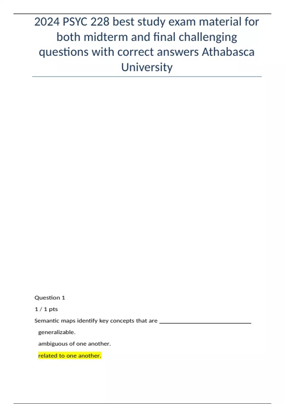 2024 PSYC 228 best study exam material for both midterm and final ...
