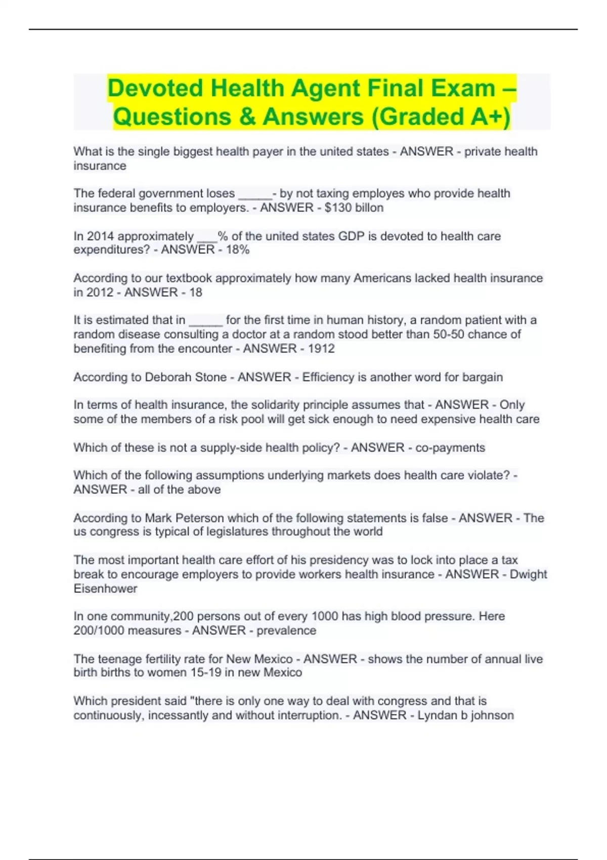 Devoted Health Agent Final Exam Questions & Answers (Graded A+