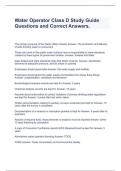Water Operator Class D Study Guide Questions and Correct Answers
