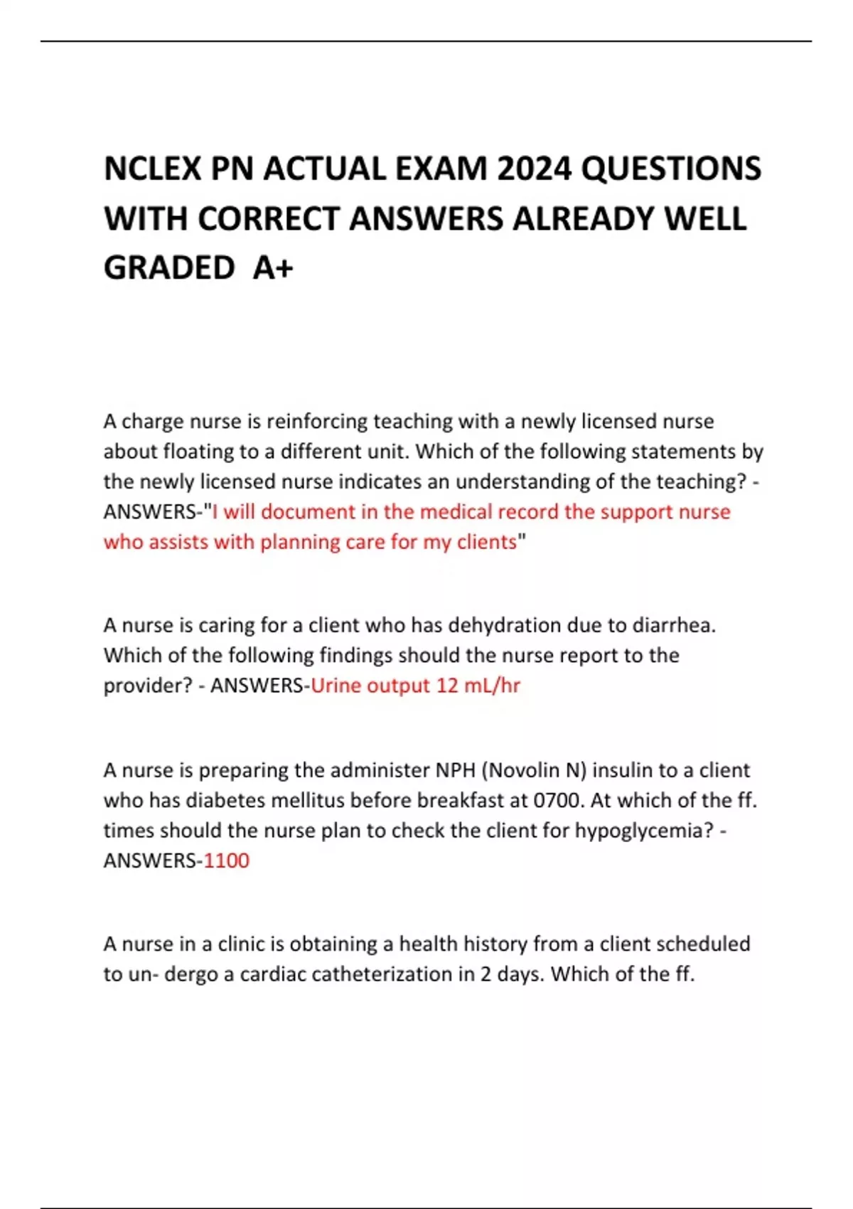 NCLEX PN ACTUAL EXAM 2024 QUESTIONS WITH CORRECT ANSWERS ALREADY WELL ...