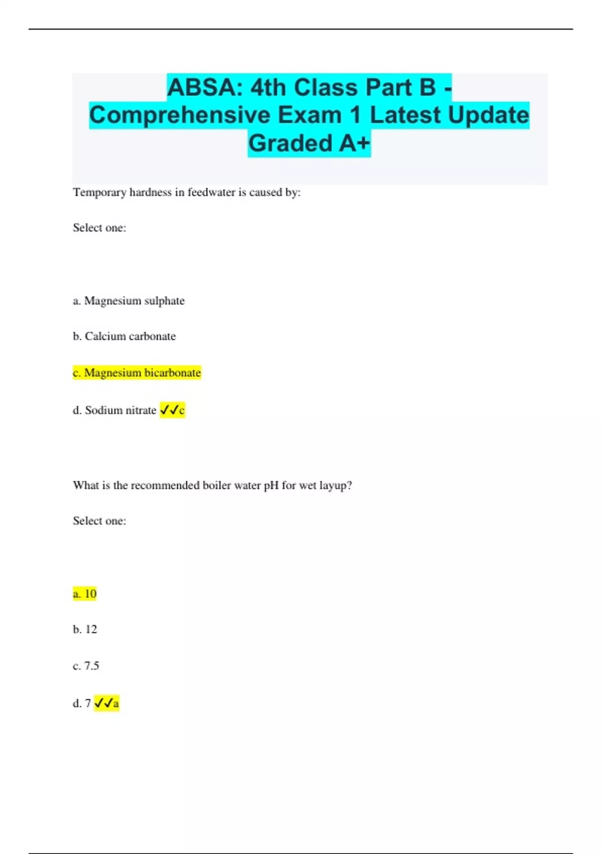 ABSA: 4th Class Part B - Comprehensive Exam 1 Latest Update Graded A+ ...