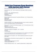 Child Care Programs Exam Questions with Answers 100&percnt; Correct 