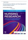 Test Bank for Nursing Research Methods and Critical Appraisal for Evidence Based Practice 10th Edition by Geri Lobiondo Wood Latest edition 2024