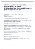 SOUTH CAROLINA INSURANCE REGULATIONS (SURETY PRODUCER)Exam Questions & Answers With Complete Solutions!
