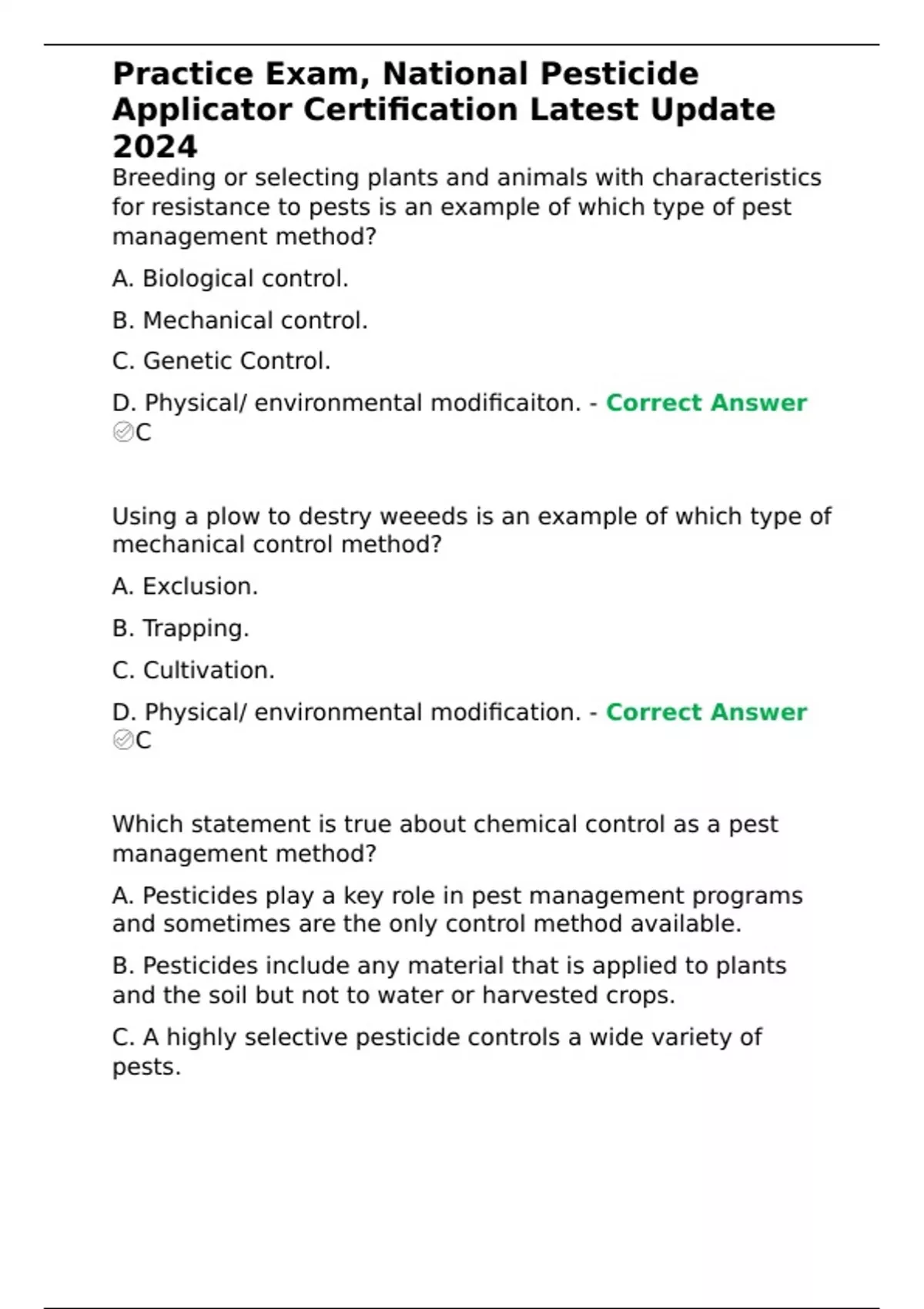 Practice Exam, National Pesticide Applicator Certification Latest