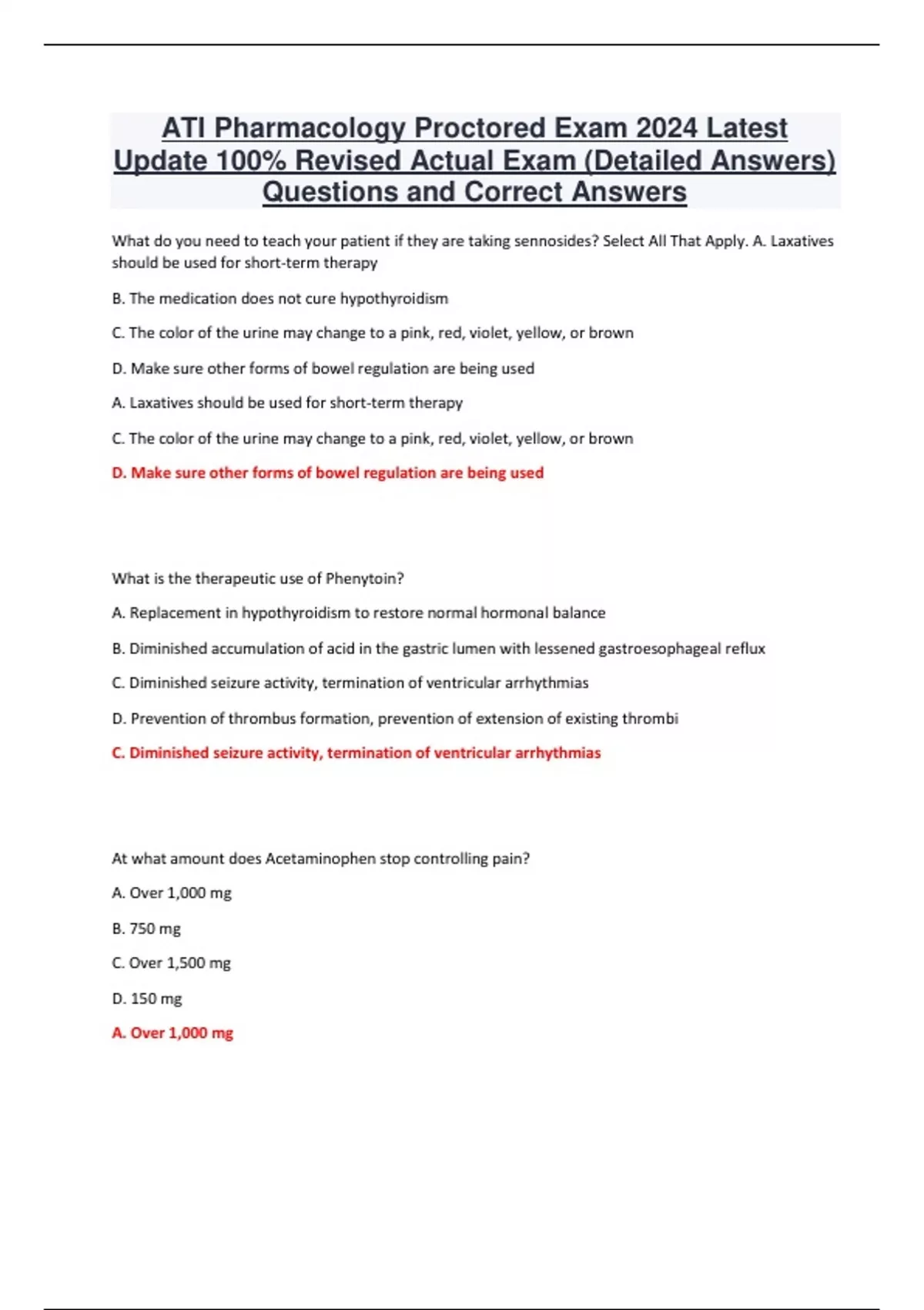 ATI Pharmacology Proctored Exam 2024 Latest Update 100% Revised Actual ...