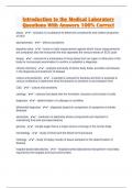 Introduction to the Medical Laboratory Questions With Answers 100&percnt; Correct 