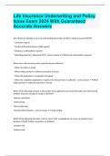 Life Insurance Underwriting and Policy Issue Exam 2024 With Guaranteed Accurate Answers
