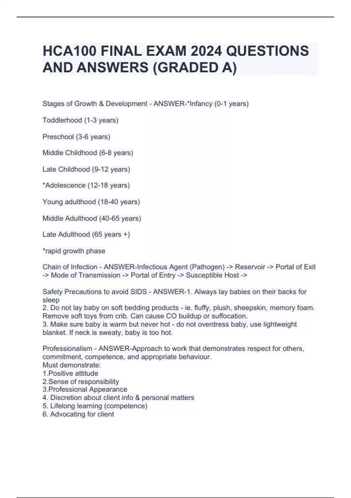 HCA100 FINAL EXAM 2024 QUESTIONS AND ANSWERS (GRADED A) - HCA100 ...