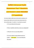 NUR631-Advanced Health Assessment Test 1 Questions and Answers Latest 2023/2024 (113 questions)