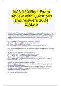  MCB 150 Final Exam Review with Questions and Answers 2024 Update