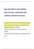 HESI :MATERNITY AND WOMENS  HEALTH EXAM QUESTIONS AND  CORRECT ANSWERS 20232024