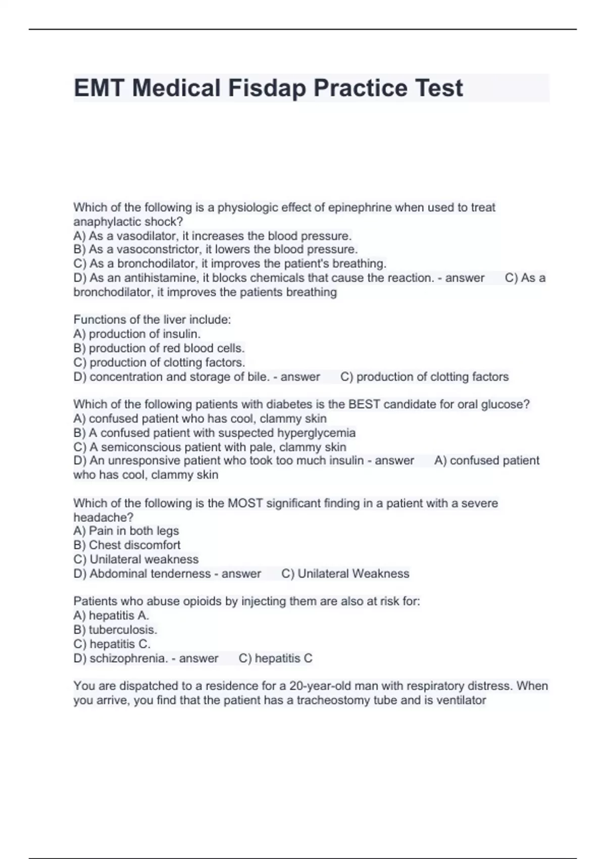 EMT Medical Fisdap Practice Test Questions with correct Answers 2024 ...