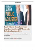 Public Adjuster Study Guide Exam Questions Containing 187 Terms with Definitive Solutions 2024. 