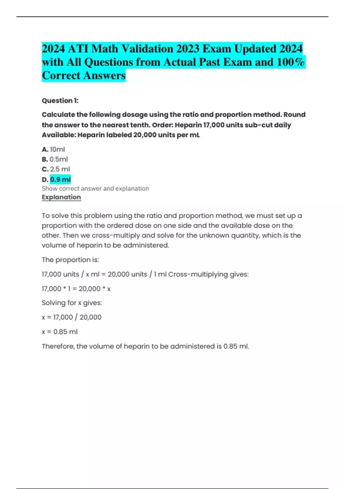 2024 ATI Math Validation 2023 Exam Updated 2024 With All Questions From 2024 ati math validation 2023 exam updated 2024 with all questions from