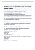 Critical Care Paramedic Exam Questions and Answers 100&percnt; correct