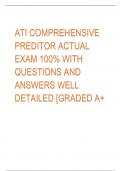 ATI COMPREHENSIVE  PREDITOR ACTUAL  EXAM 100% WITH  QUESTIONS AND  ANSWERS WELL  DETAILED [GRADED A+