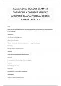 AQA A-LEVEL BIOLOGY EXAM 150 QUESTIONS & CORRECT VERIFIED ANSWERS |GUARANTEED A+ SCORE: LATEST UPDATE 1