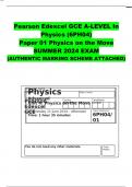 Pearson Edexcel GCE A-LEVEL In Physics (6PH04) Paper 01 Physics on the Move SUMMER 2024 EXAM (AUTHENTIC MARKING SCHEME ATTACHED)