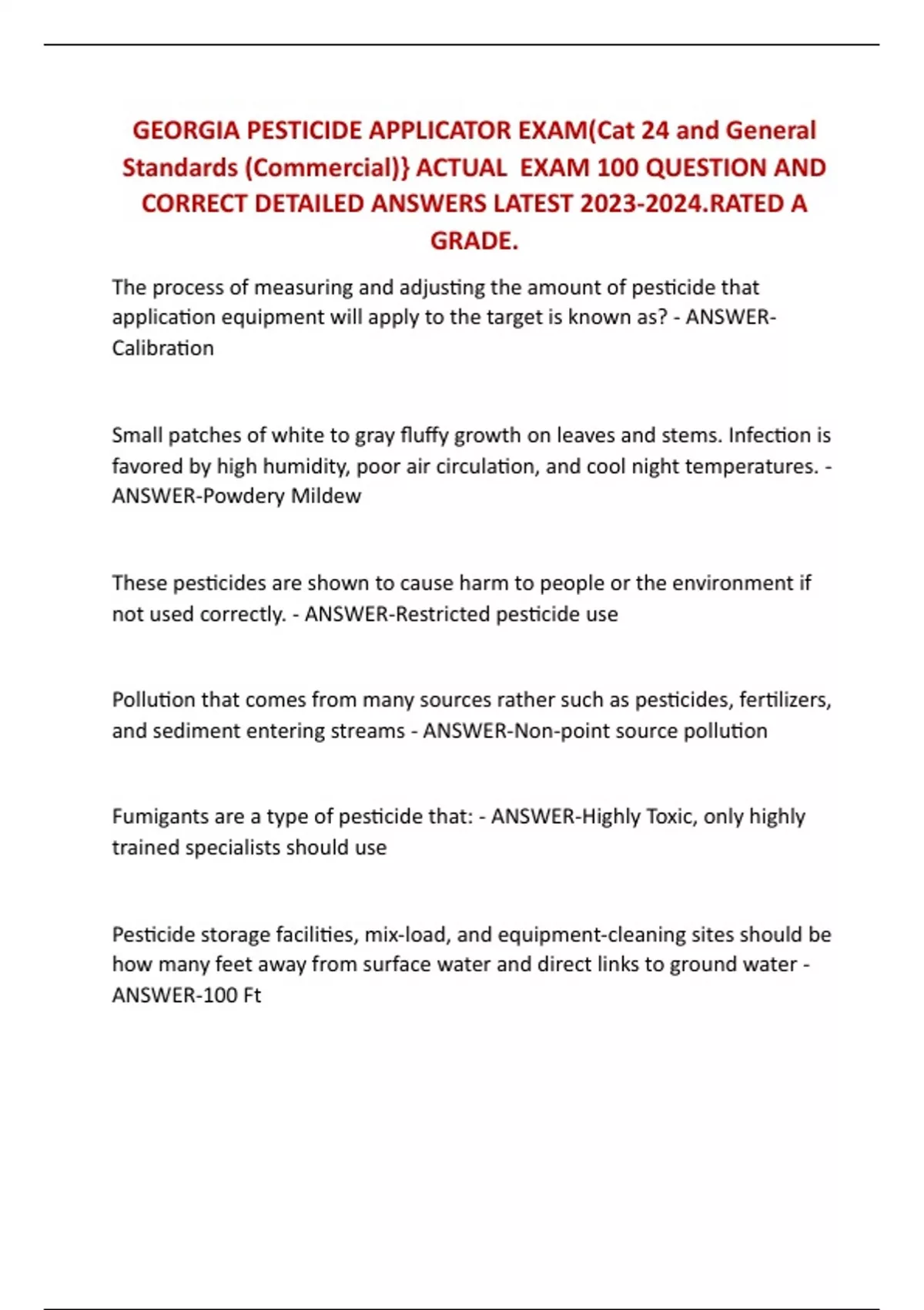 PESTICIDE APPLICATOR EXAM(Cat 24 and General Standards