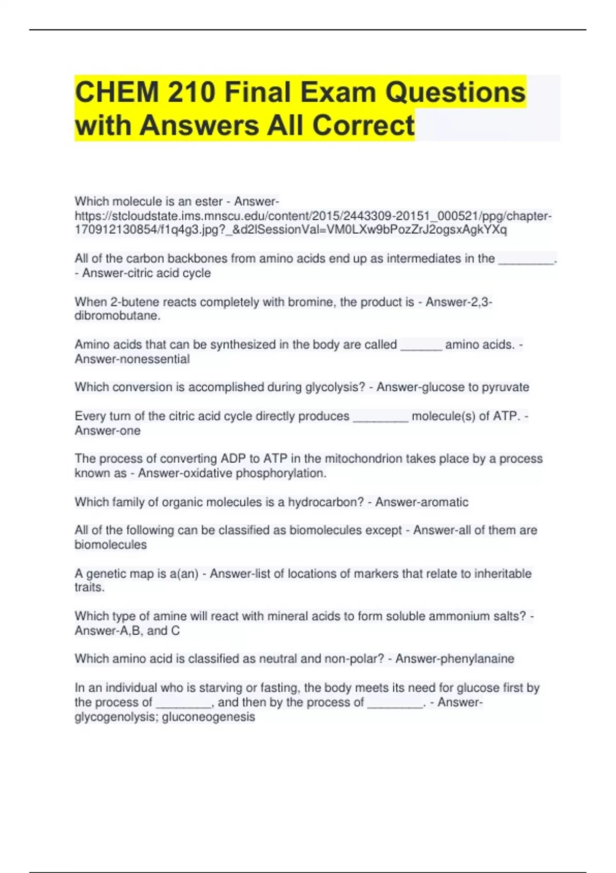 CHEM 210 Final Exam Questions with Answers All Correct - CHEM 210 ...