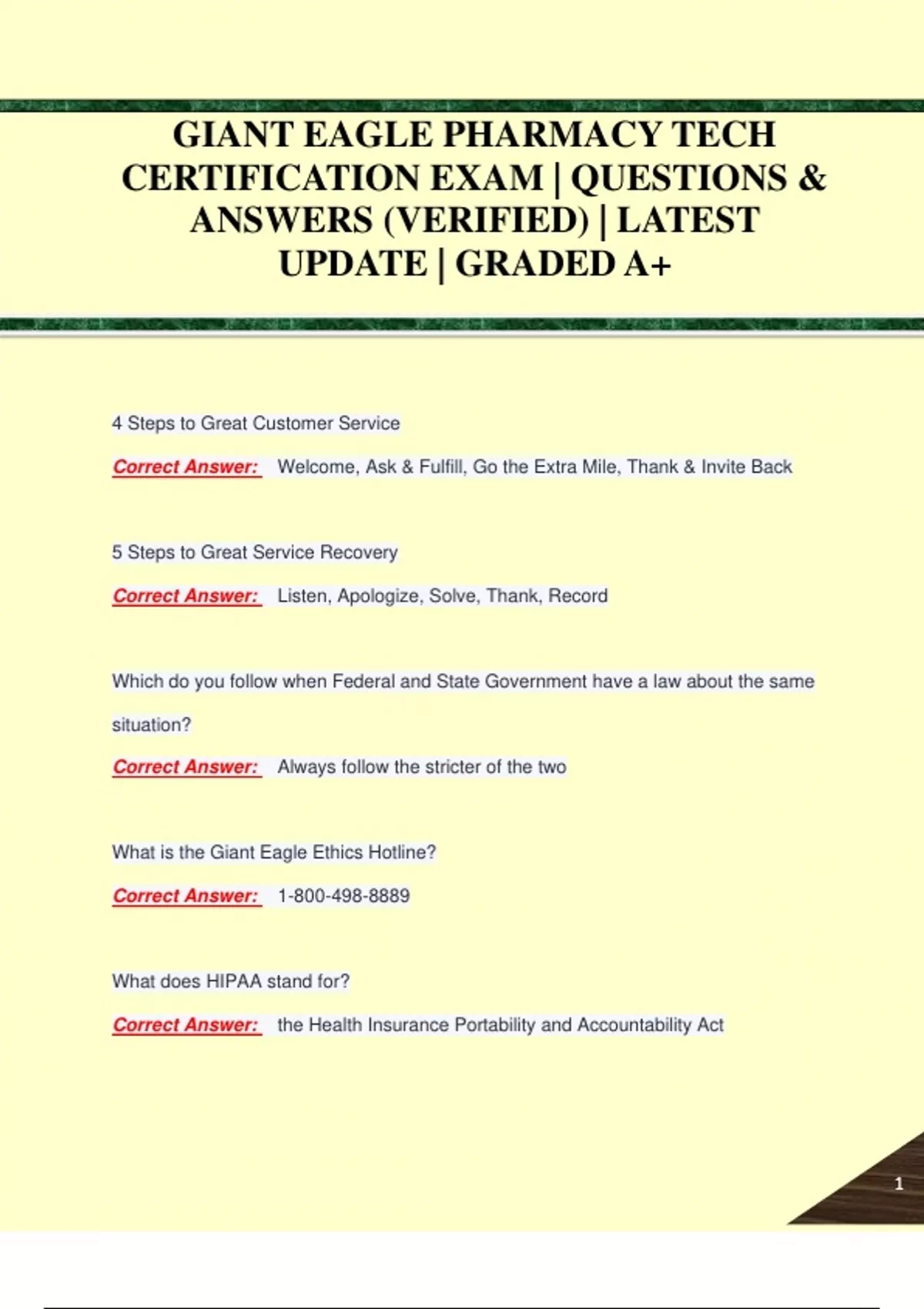 Giant Eagle Interview Guide.pdf GIANT EAGLE PHARMACY TECH CERTIFICATION EXAM | QUESTIONS & ANSWERS ...