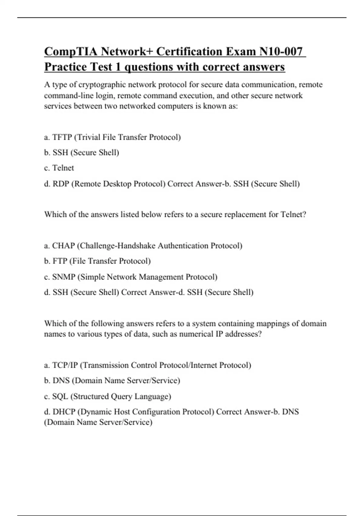 CompTIA Network+ Certification Exam N10007 Practice Test 1 questions