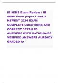 IB SEHS Exam Review / IB SEHS Exam paper 1 and 2 NEWEST 2024 EXAM COMPLETE QUESTIONS AND CORRECT DETAILED ANSWERS WITH RATIONALES VERIFIED ANSWERS ALREADY GRADED A+