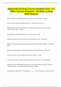 Approved Driving Course Answers Unit 1-4 &vert; 100&percnt; Correct Answers &vert; Verified &vert; Latest 2024 Version