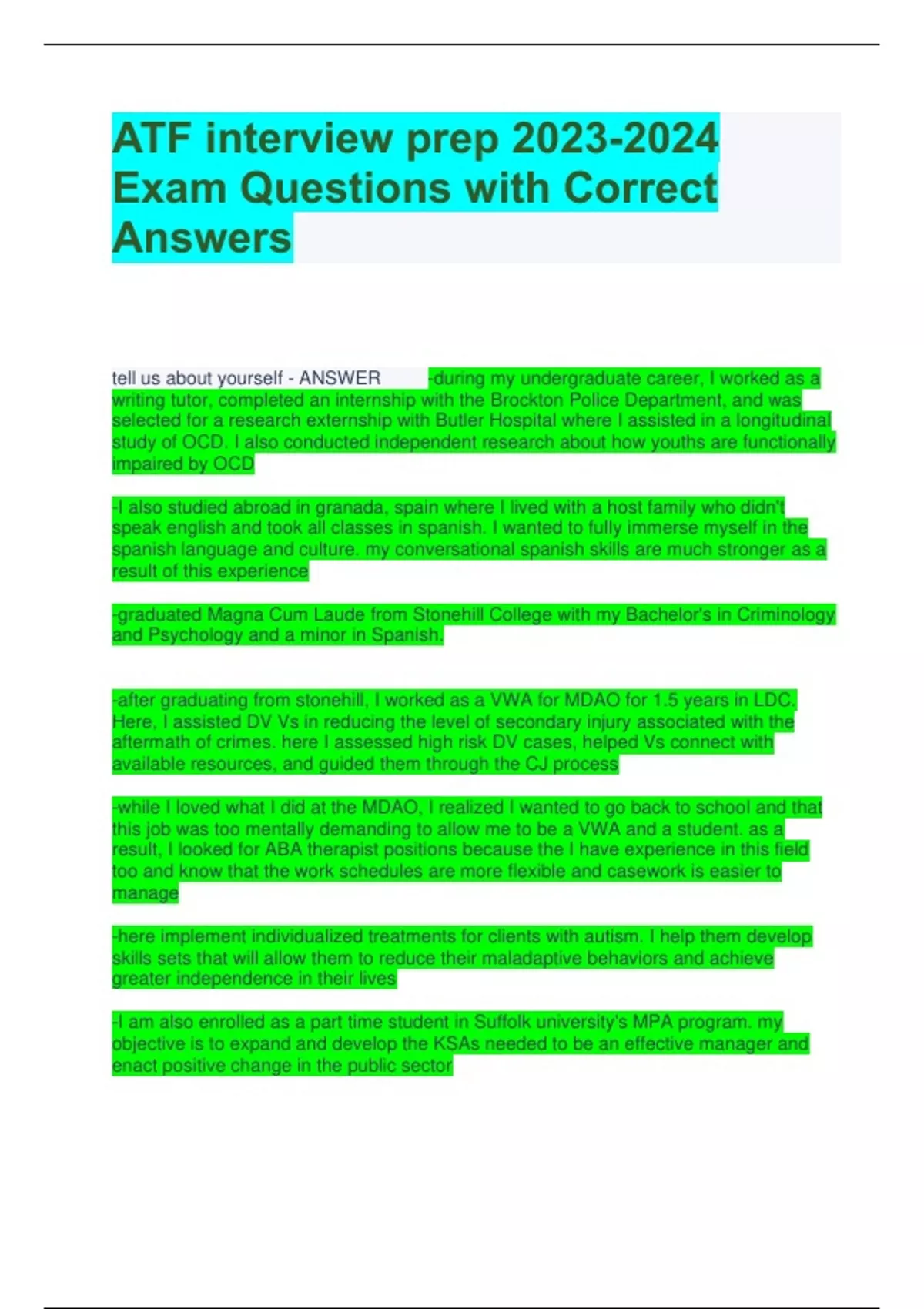 ATF interview prep Exam Questions with Correct Answers - ATF - Stuvia US