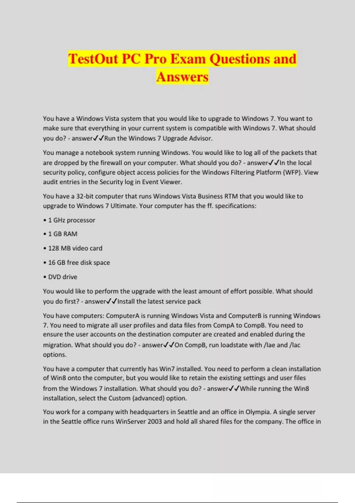 TestOut Network Pro All Bundled Exams 2024/2025 with complete solutions