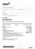 AQA A level ACCOUNTING Paper 2 Accounting for analysis and decision-making  2023 7127&sol;2