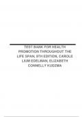 TEST BANK FOR HEALTH PROMOTION THROUGHOUT THE LIFE SPAN, 9TH EDITION, CAROLE LIUM EDELMAN, ELIZABETH CONNELLY KUDZMA