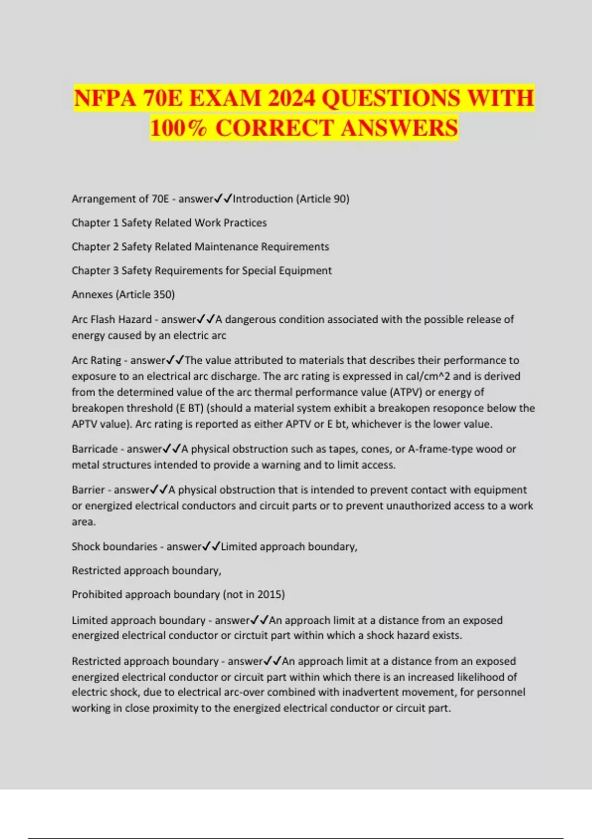 NFPA 70E EXAM 2024 QUESTIONS WITH 100% CORRECT ANSWERS - NFPA 70E - Stuvia US