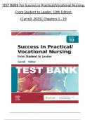 TEST BANK For Success in Practical Vocational Nursing 10th Edition by Carrol Collier, Verified Chapters 1 - 19, Complete Newest Version