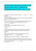 WATER RESTORATION EXAM IICRC QUESTIONS WITH COMPLETE VERIFIED SOLUTIONS 2024/2025