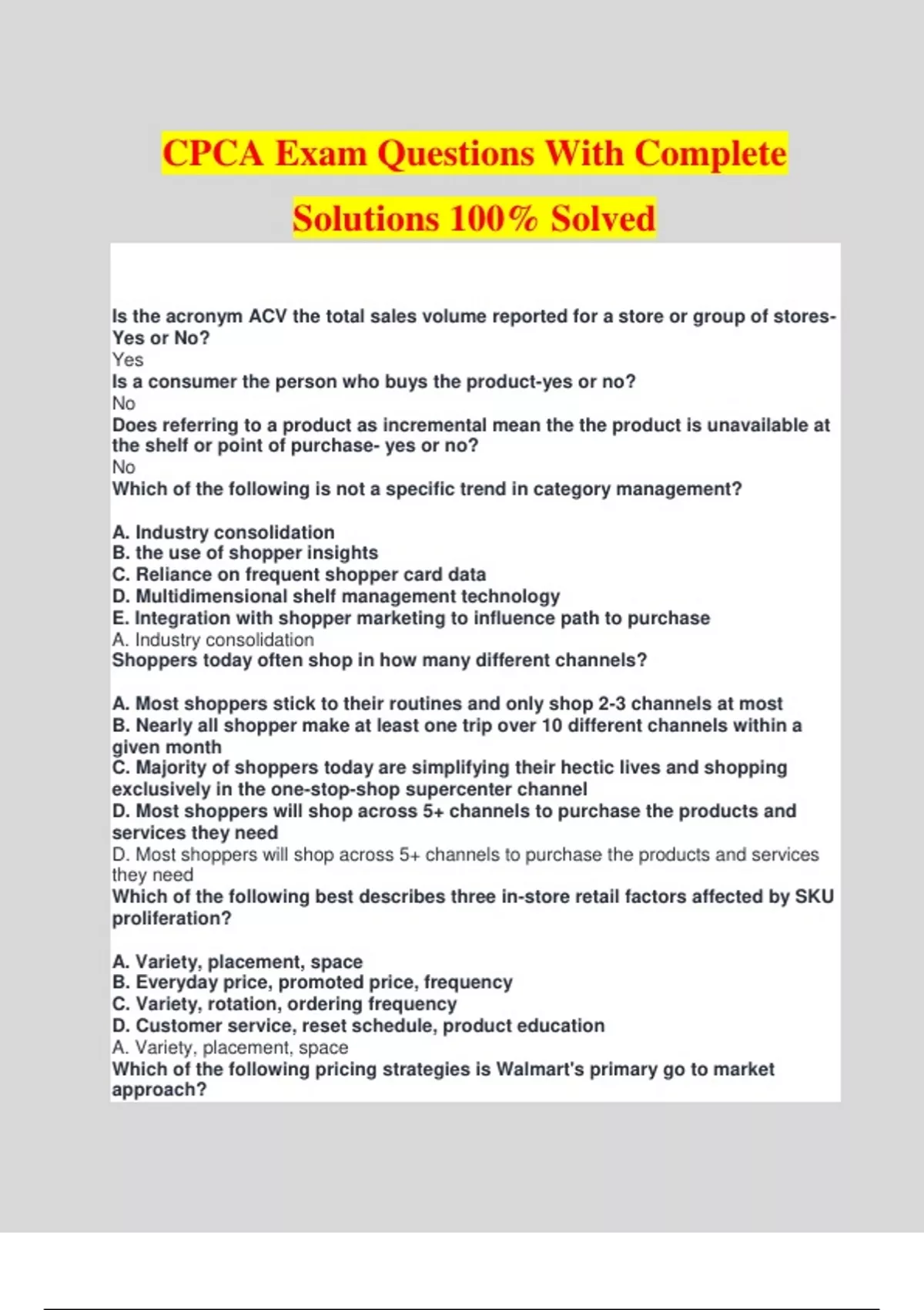 CPCA Exam Questions With Complete Solutions 100% Solved - CPCA - Stuvia US