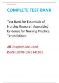 Test Bank for Essentials of Nursing Research Appraising Evidence for Nursing Practice Tenth Edition (Denise Polit, Cheryl Beck) All Chapters Included ISBN-13978-1975141851