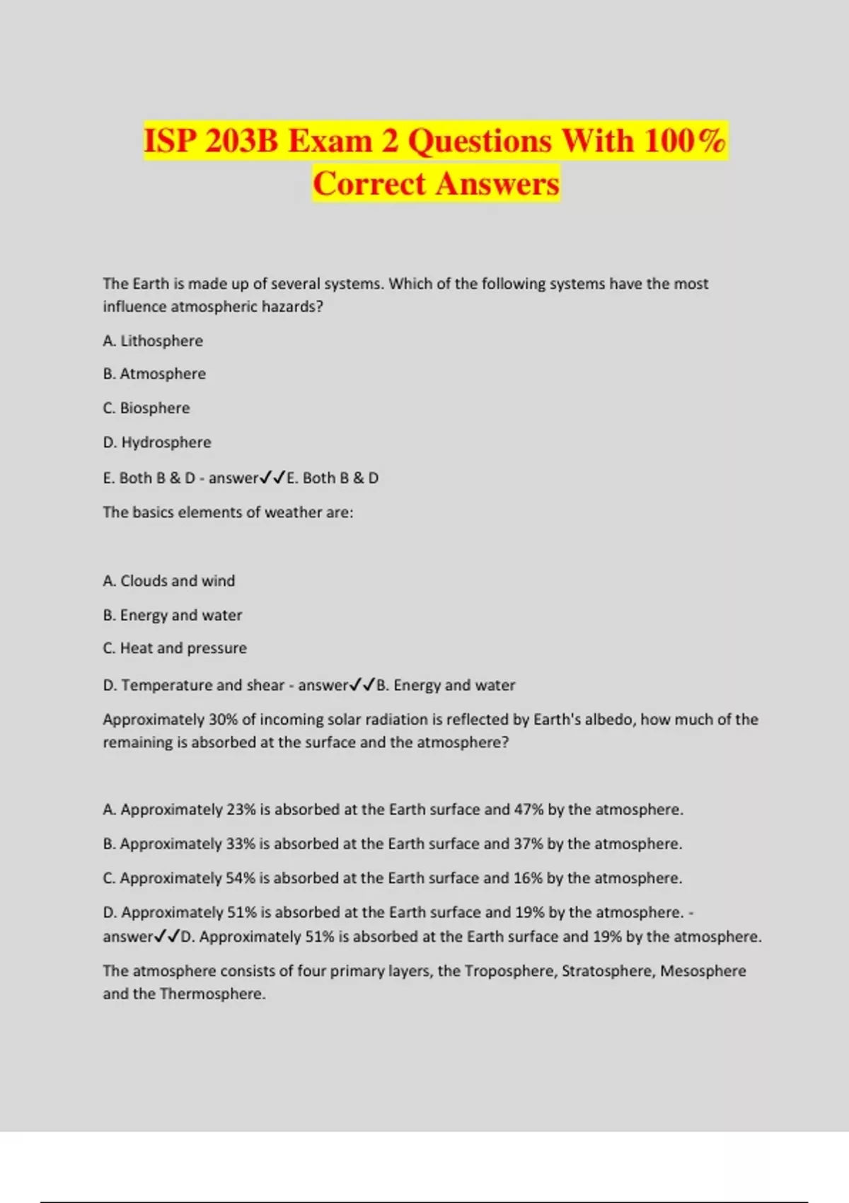 ISP 203B Exam 2 Questions With 100% Correct Answers - ISP 203B - Stuvia US