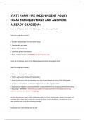 STATE FARM FIRE INDEPENDENT POLICY  EXAM 2024 QUESTIONS AND ANSWERS ALREADY GRADED A+ 