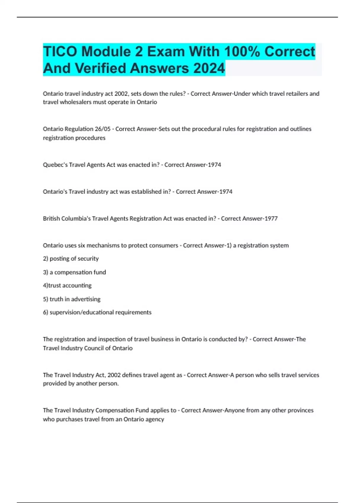 TICO Module 2 Exam With 100% Correct And Verified Answers 2024 - TICO ...