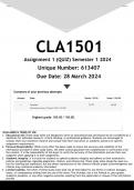 CLA1501 Assignment 1 &lpar;ANSWERS&rpar; Semester 1 2024 - DISTINCTION GUARANTEED