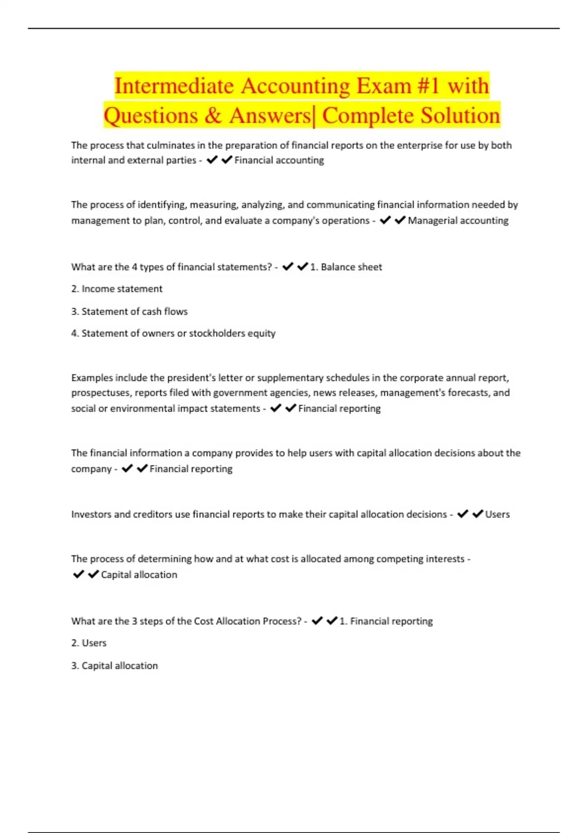 Intermediate Accounting Exam #1 with Questions & Answers| Complete ...